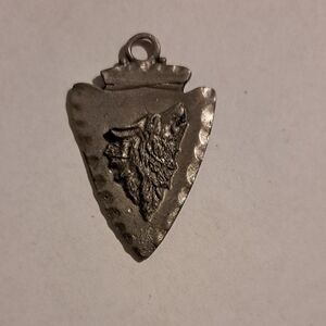 Sterling Silver Handmade Arrowhead With Howling Wolf Pendant